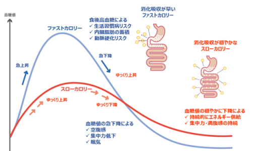 食後血糖の急激な変動(血糖値スパイク)を抑える健康食事法「スローカロリー食ライフ」キャンペーン実施中！